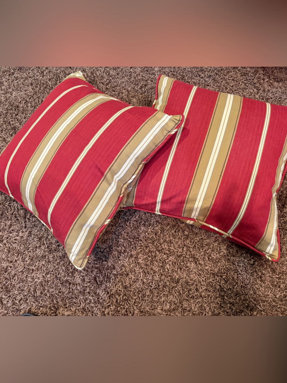 Pottery Barn Red and Cream Striped Quilted Throw - Picture 2 of 4